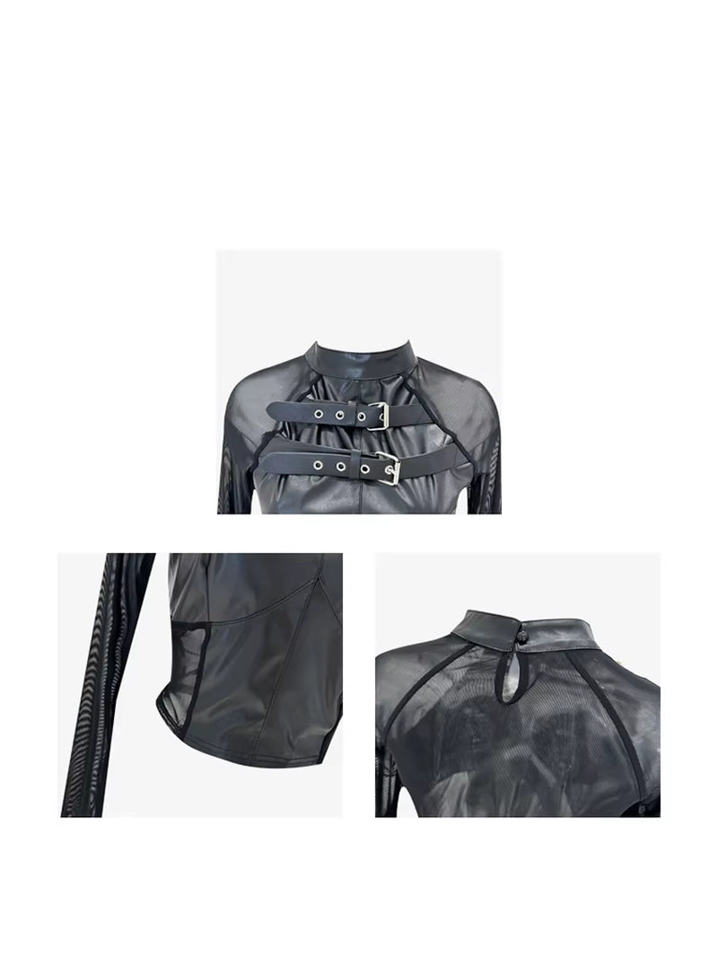 Women’s Patchwork Gothic Long Sleeve Tee – Y2K Grunge Streetwear 🖤