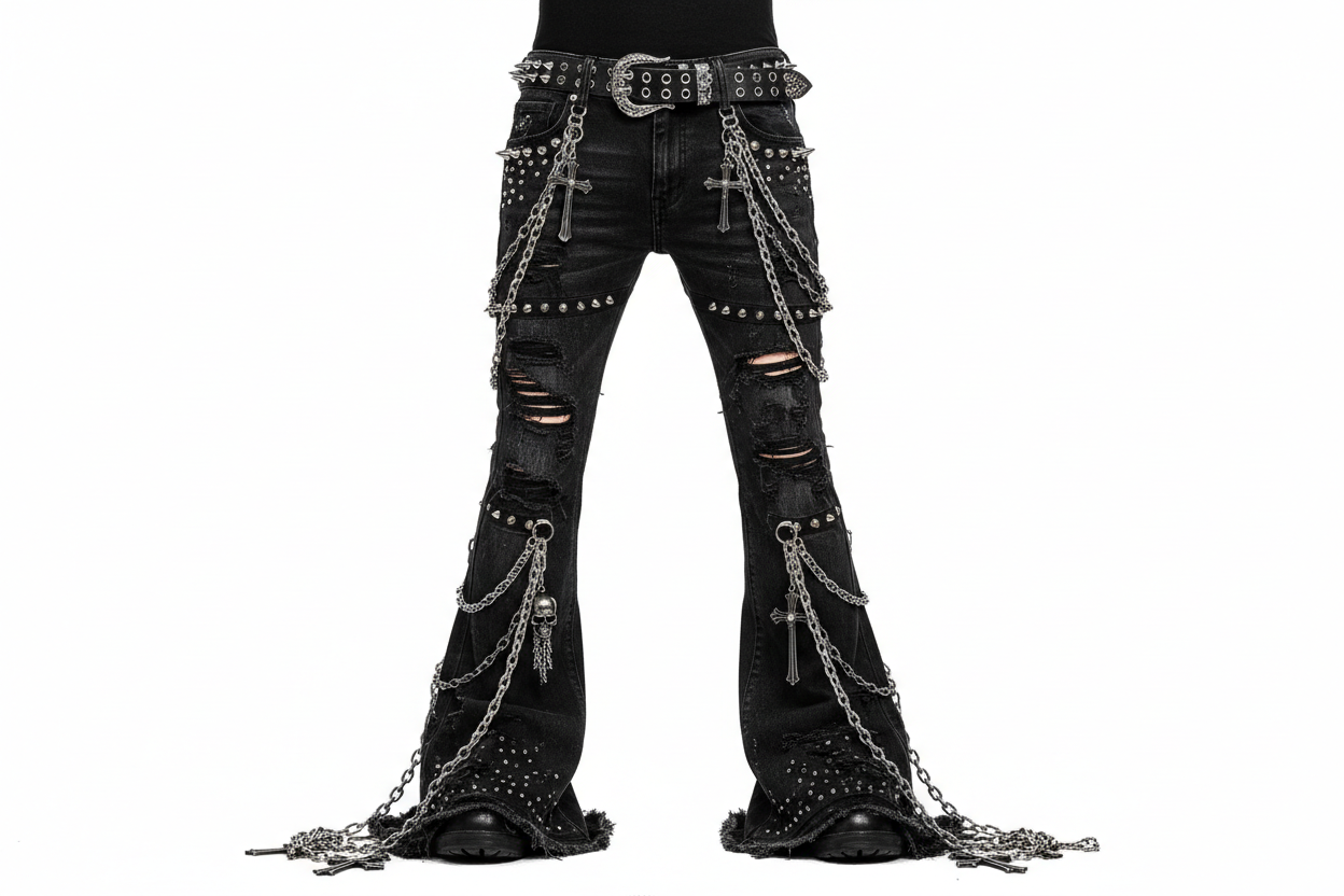 Hombre con pantalones de campana Y2K emo