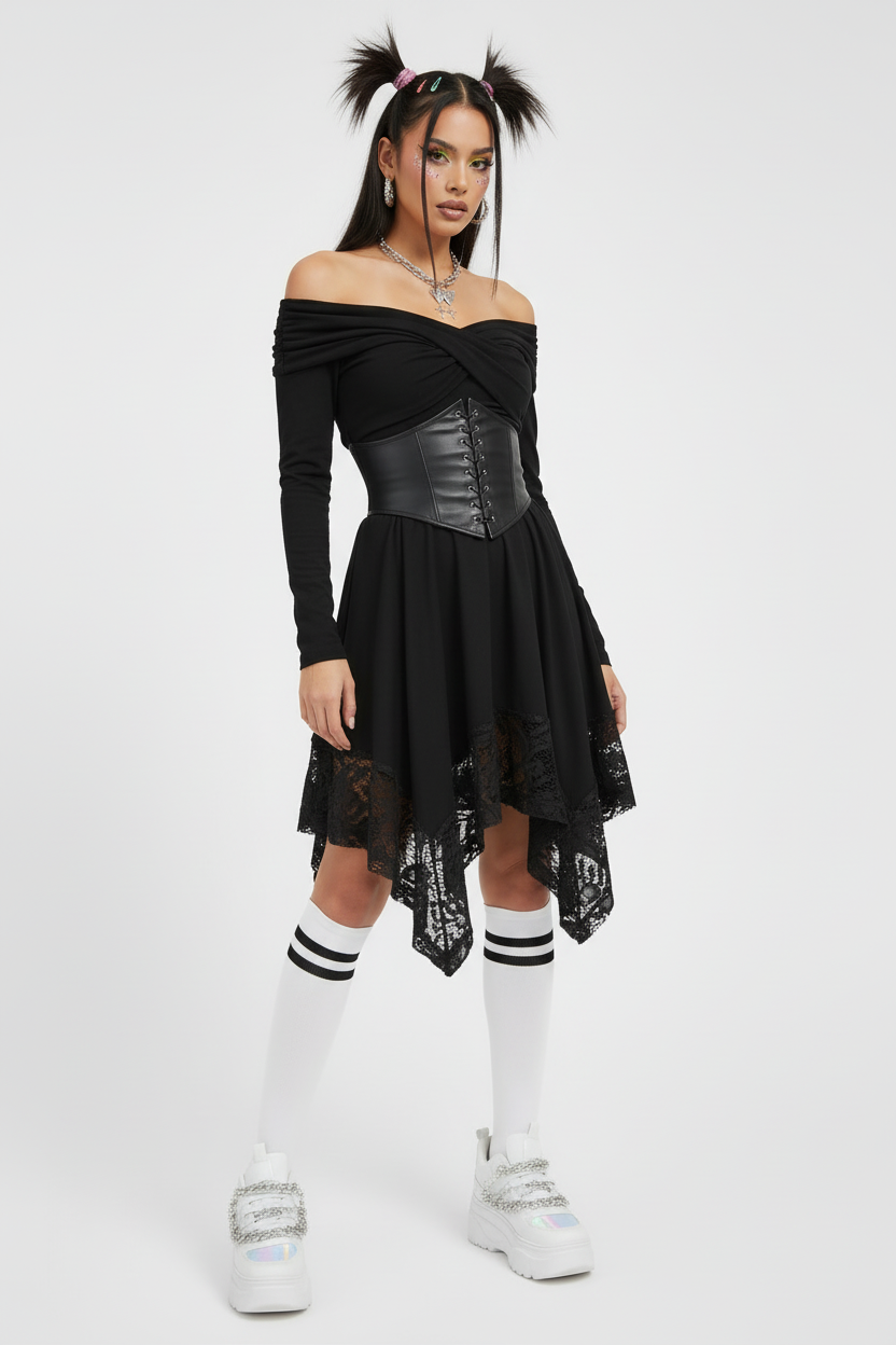 Mujer con vestido gótico sin tenis