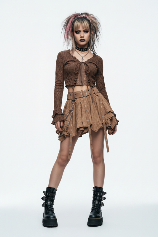 Mujer emo con conjunto marrón - fondo blanco