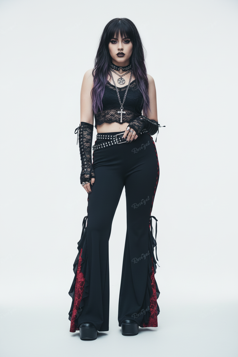 Mujer gótica con cabello morado - fondo blanco